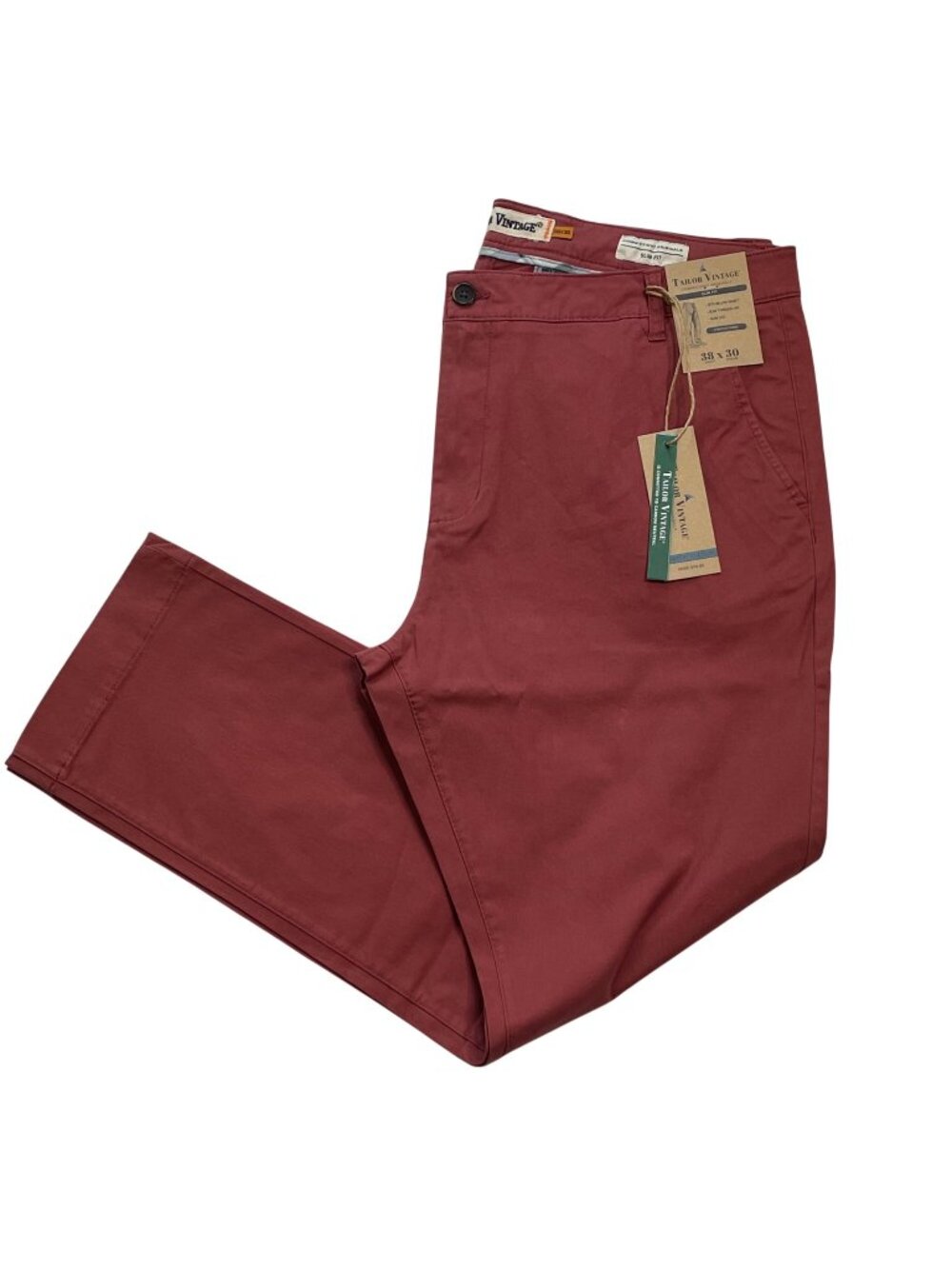 Tailor Vintage Mens Red Slim Fit Stretch Chinos Pants Trousers size 38 30 NEW